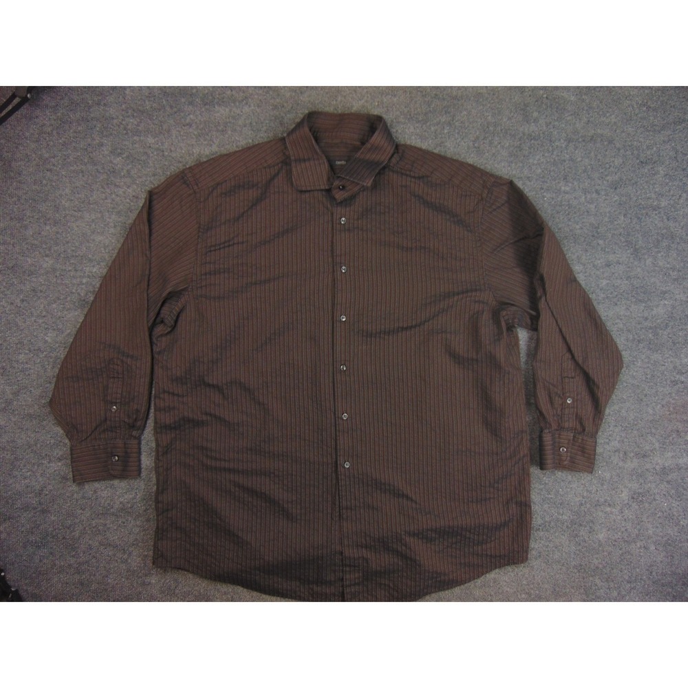 Zanella Shirt Mens 2XL Brown Striped Italy Luxury Business Casual Office Classic - Picture 2 of 9